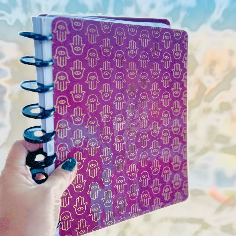 Happy planner cover set classic size evil eye hamsa hand print burgundy color